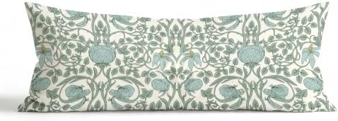 Vintage Art Deco Nouveau Green Floral 14x36 Long Lumbar Pillow Cover by PIUD