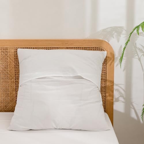 BESTOUCH Washed Cotton Pillowcases Linen Feel Bright White Euro - Image 2