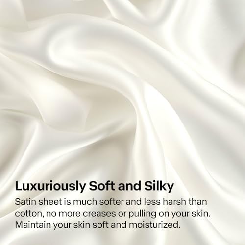 BEDELITE Satin Sheets Queen Size Bed Set, Ivory White, 4 Pieces - Image 3