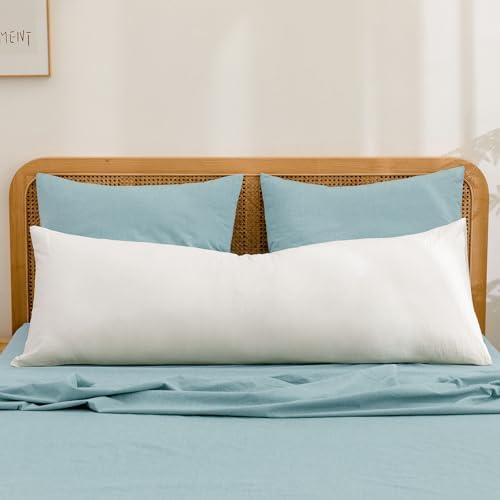 BESTOUCH Washed Cotton Pillowcases Linen Feel Hushed Green Euro - Image 3