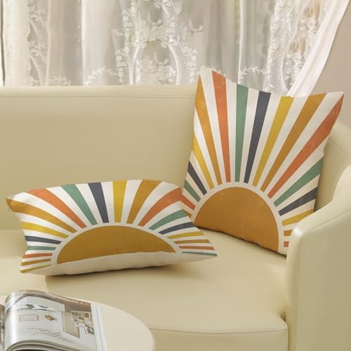 Boho Pillow Covers 18x18 Set of 2 Stripes Colorful Yellow Sunshine Decorative - Image 4