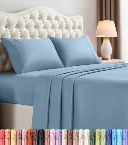 Full Sheets Set, 4 Pieces 16" Deep Pocket Hotel Luxury Sheets, Dutch Blue by UTOPIABEDDING