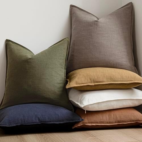 Foindtower Linen Solid Decorative Throw Pillow Covers 26x26 Inch Brown Tan - Image 6