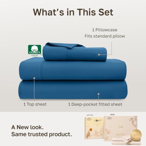 California Design Den 100% Cotton Sateen Twin Sheets Set, Cobalt Blue - Image 3