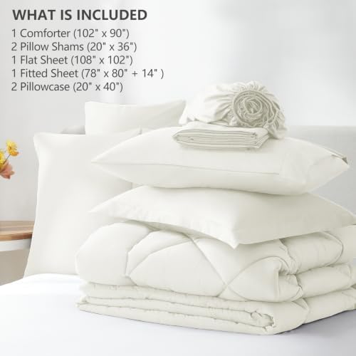 CozyLux King Comforter Set 102"x90" Ivory - Image 6