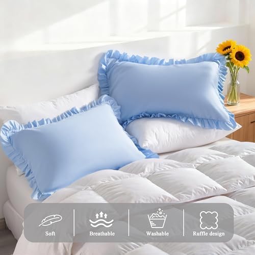 Ruffled Queen Pillow Shams, 2 Pack, 20x30 Inches, Sky Blue - Image 4