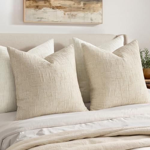 MIULEE Chenille Textured Throw Pillow Covers Beige 20x20 Set of 2 - Image 5