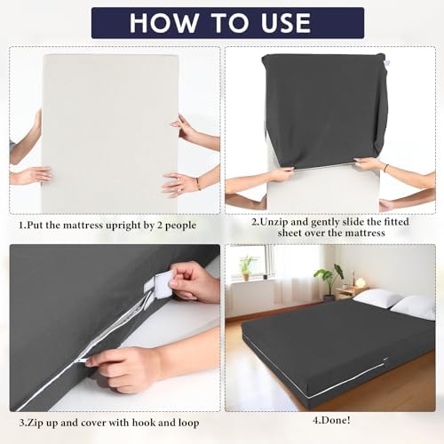 HunnmingRe Zippered Mattress Protector Fitted, Dark Gray - Image 3