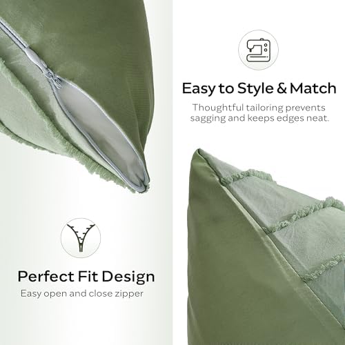 JELLYMONI Light Green Striped Tufted Pillowcases 12"x 20" - Image 3