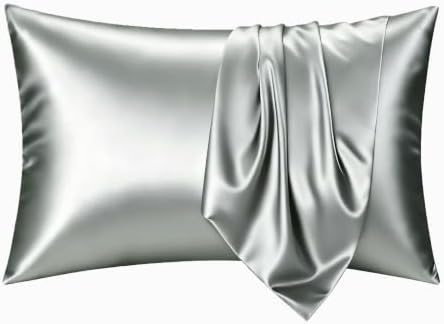Silky Satin Pillowcases King 2 Pack Glossy Silver Grey 20 x 36 by COZYXWORLD