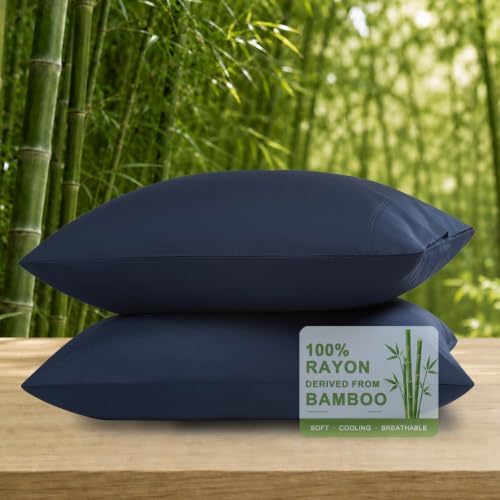 Pillow Cases Set, 100% Rayon from Bamboo, Queen 20"x30" Navy by COZYXWORLD