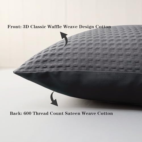 100% Cotton Waffle Pillow Shams Standard Size Set of 2, Dark Grey - Image 5