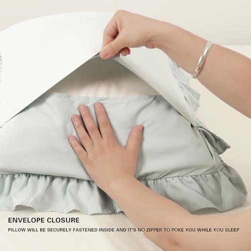 Ruffle Pillow Case King Size Set of 2, Light Blue - Image 5