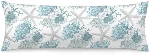 Nautical Starfish Body Pillow Cover, Summer Ocean Themed Long Pillow Case by AELMARNEE