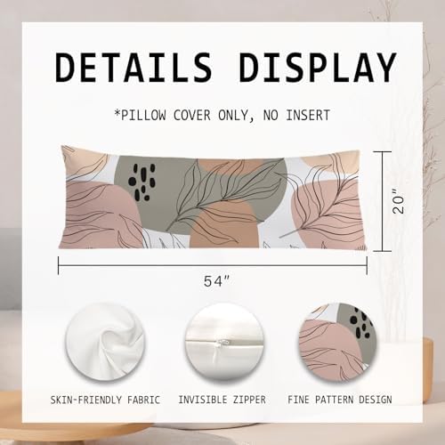 Tropical Leaf Neutral 20x54 Body Pillow Cover, Neutral Room Decor, Botanical - Image 2