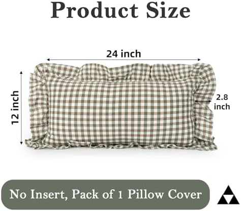 JoraLion Ruffled Lumbar Pillow Cover 12x24 Gingham Green - Image 4