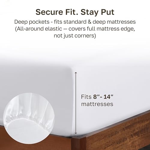Pack of 2 Soft Natural 100% Cotton Sateen Queen Fitted Sheets, Bright White - Image 5