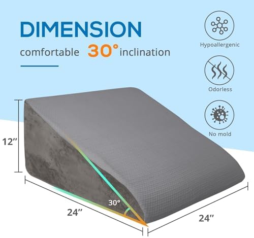 Sasttie Wedge Pillow 24x24x12 inch, Memory Foam Bed Wedge, Solid Dark Gray - Image 5