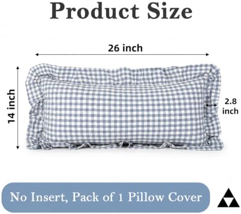 JoraLion Ruffled Lumbar Pillow Cover 14x26 Gingham Smoke Blue - Image 4