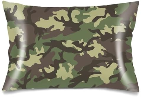 Silk Satin Pillowcase for Hair and Skin, Army Green Throw Pillow Cover Queen by Unknown
