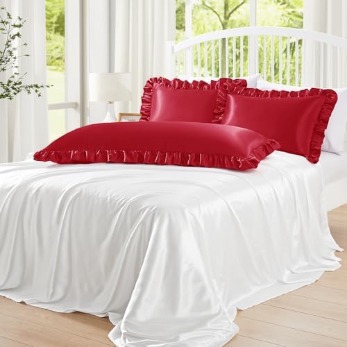 Homiest Red Ruffle Satin Pillowcase Set of 2 - Image 4