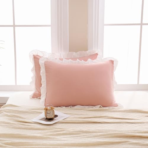 Merryword Pink Pillow Shams Pink and White Reversible King Pillowcases Cute - Image 4