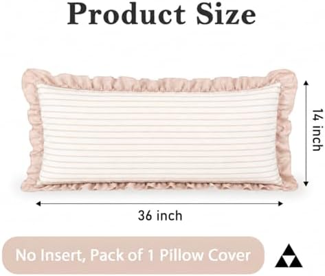 JoraLion Ruffled Lumbar Pillow Cover 14x36 Striped Beige - Image 5