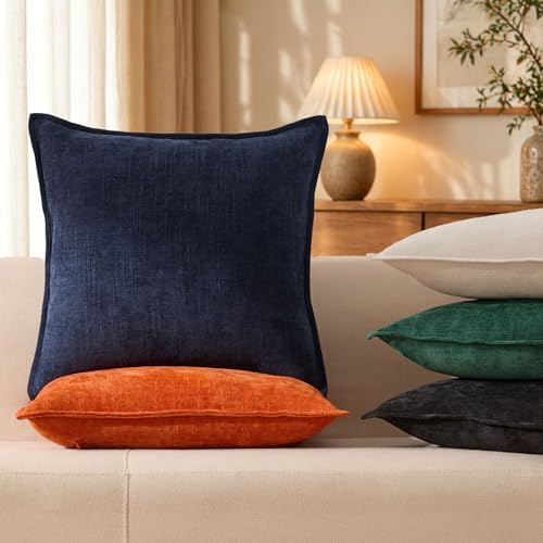 Allorry Throw Pillow Covers 24x24 Navy Blue Chenille Solid Home Decor014I24 - Image 4