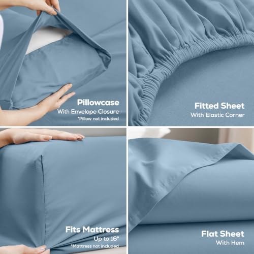 Queen Sheets Set, 4 Pieces 16" Deep Pocket Hotel Luxury Sheets, Dutch Blue - Image 3