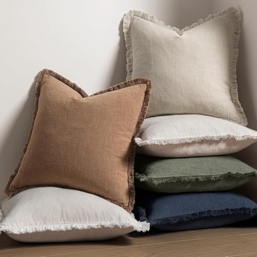 MIULEE Linen Fringe Decorative Fall Euro Throw Pillow Covers Brown 28x28 - Image 5