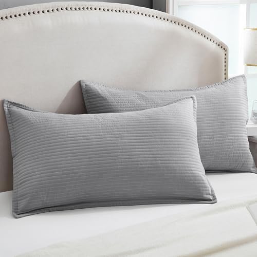 Stripe Quilted Pillowcases Set of 2, King Size Envelope Pillow Covers Soft by Uhamho