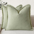 Foindtower Decorative Linen Fringe Throw Pillow Covers 22×22 Light Green by Foindtower