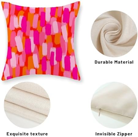 Hot Pink Orange Pillow Covers 16x16 Inch Set of 2 Abstract Preppy Throw Pillows - Image 7