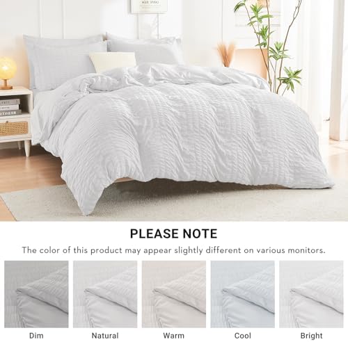 HYMOKEGE White Oversized King Comforter Set Seersucker 7 Pieces, All Season - Image 7