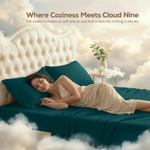 California King Sheets Set, 4 Pieces 16" Deep Pocket Bed Sheets, Teal Green - Image 4