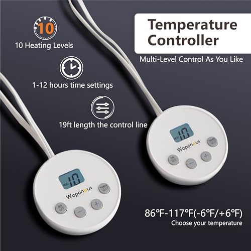Wapaneus Quilted Wave Heated Mattress Pad Queen Size 10 Heat Settings & Dual - Image 4