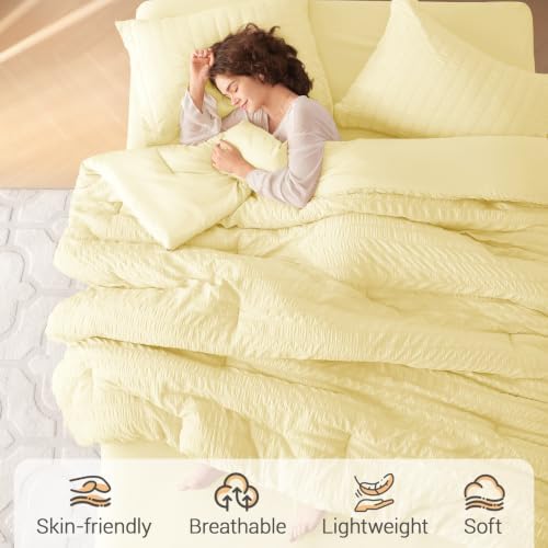 MUXHOMO 7 Pieces Queen Comforter Set, Seersucker Bed in a Bag Queen Size - Image 2