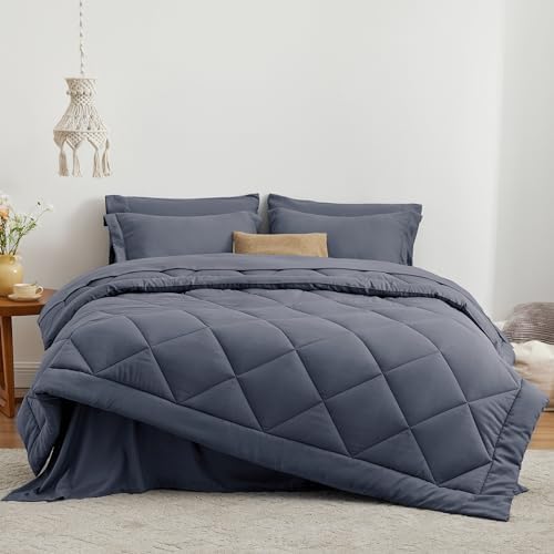 Love's cabin Oversized Queen Comforter Set Navy Blue, 7 Pieces Bed in a Bag - Image 2