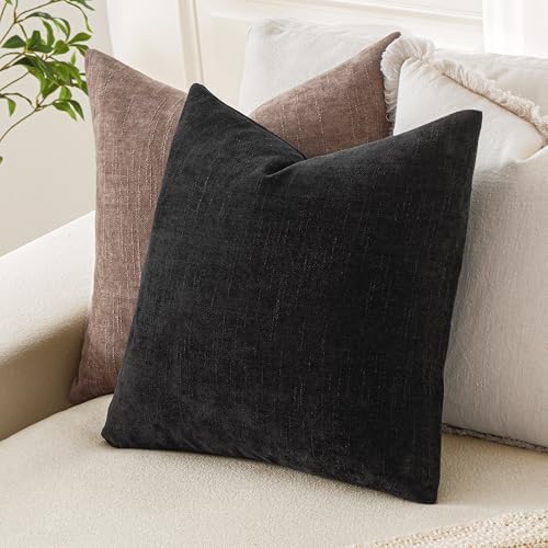MIULEE 26x26 Inch Euro Textured Chenille Throw Pillow Covers Black - Image 2