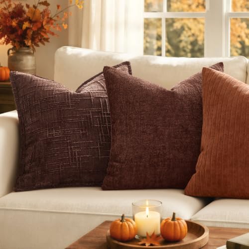 MIULEE Slubby Textured Decorative Fall Throw Pillow Covers Brown 18x18 - Image 2