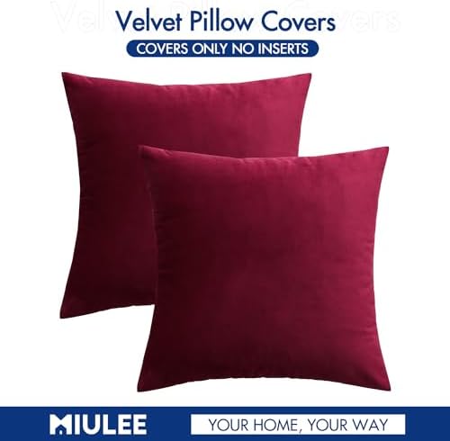 MIULEE Velvet Throw Pillow Covers 16x16 Inch Pack of 2 Wine Red - Image 6