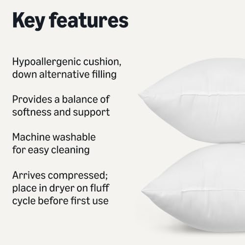 Amazon Basics Square Hypoallergenic Pillow Insert, Down Alternative Fiberfill - Image 2