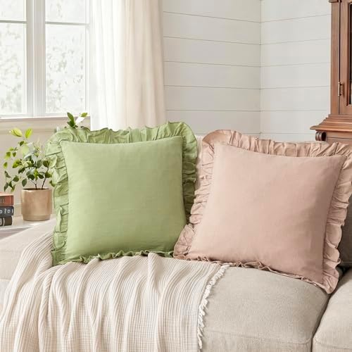 Foindtower Set of 2 Decorative Linen Fringe Ruffle Throw Pillow Covers Soft - Image 4
