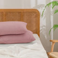 BESTOUCH Washed Cotton Pillowcases Linen Feel Red Pink Standard by BESTOUCH