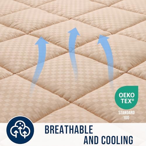 OLANLY King Quilted Fitted Mattress Pad, Down Alternative Fill - Image 4