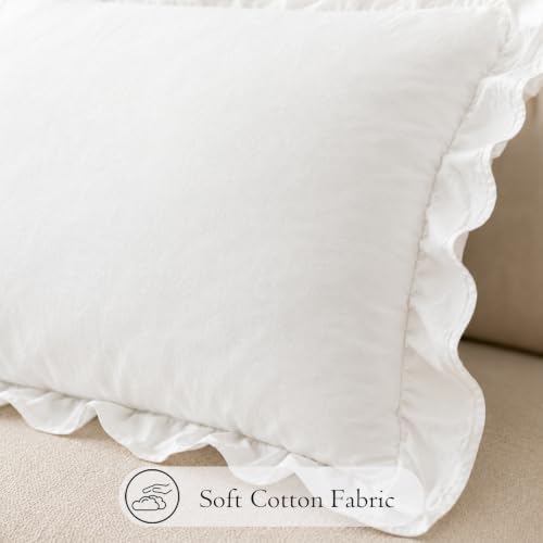 JoraLion Ruffled Lumbar Pillow Cover 14x36 Solid White - Image 5
