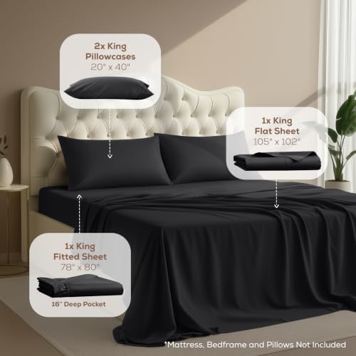 King Sheets Set, 4 Pieces 16" Deep Pocket Hotel Luxury Bed Sheets - Image 2