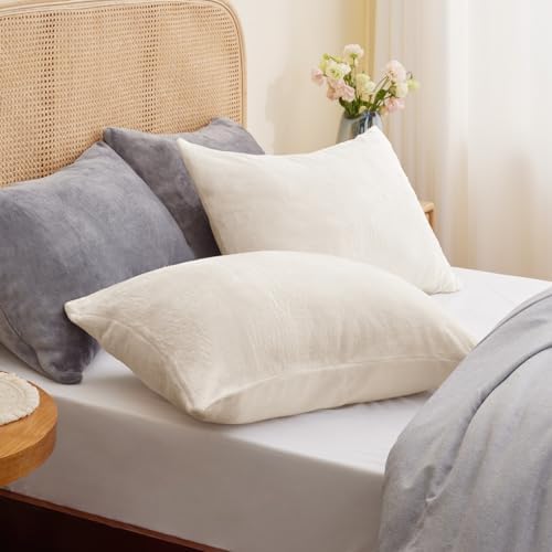 BEDELITE Flannel Pillow Cases Queen Size Set of 2, Off White, 20x30 Inches - Image 2