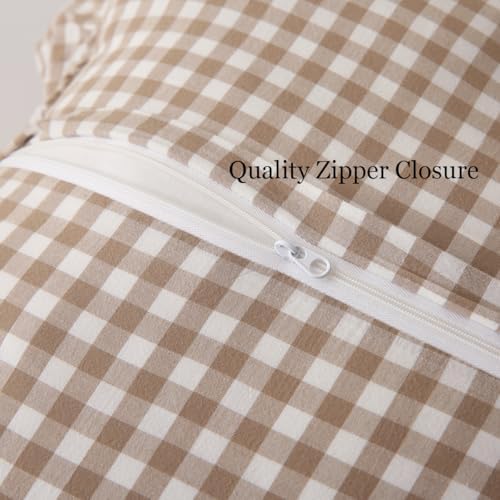 Silnuo 2 Pack Taupe/White Plaid Ruffle Throw Pillow Covers 18"x18" - Image 4
