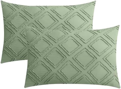 JELLYMONI Light Green Grid Tufted Pillowcases Standard Size by JELLYMONI